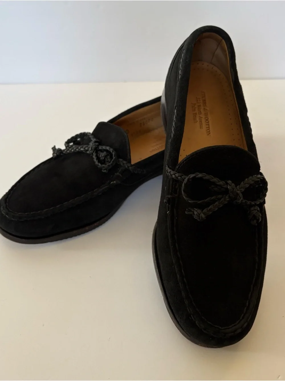 Stubbs Wootton Black Suede Leather Boat Shoes Mens 7 USA Made Cruise Resort Soft